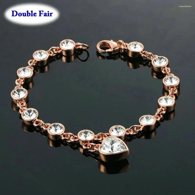 Link bransoletki unikalne eleganckie biżuterię bransoletki wisząca serce dla kobiet różowe złoto kolor kryształ romantyczny romantyczna bransoletka hurtowa h057