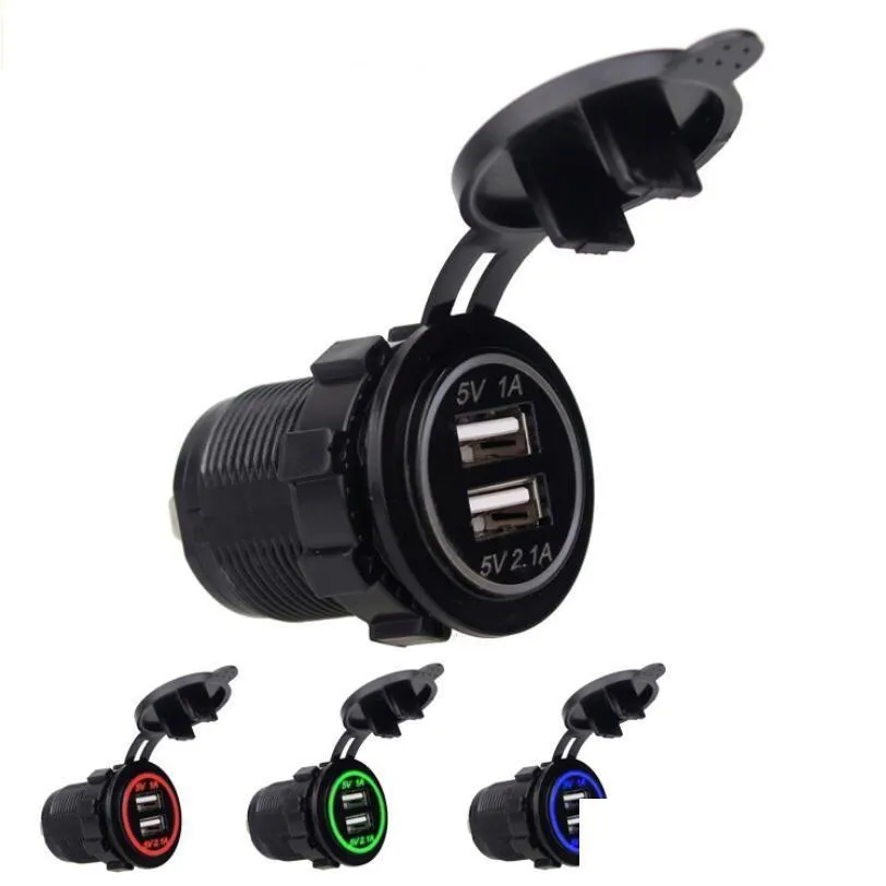 Car Charger Led Moto Usb 12 24V Black Waterproof Cigarette Lighter Socket For Mobile Motorcycle Drop Delivery Automobiles Motorcycles Otlat