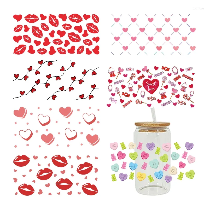 Window Stickers UV DTF Transfer Sticker Valentine's Day för 16oz Libbey Glasses Wraps Bottles Cup Can DIY Waterproof Custom Decals D6903