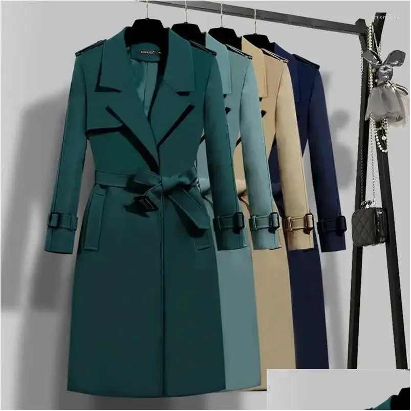 Kvinnor Trenchrockar Spring Autumn Windbreaker Women Korean midja Slim High-End Elegant Lads Long Coat for Clothes Drop Delivery Appa Dhxiw