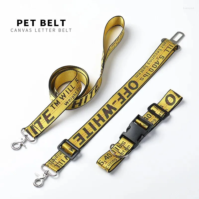 Coleiras de cachorro na moda lona pet corda de reboque fita de nylon cinto de segurança de carro seguro animal pescoço cinta