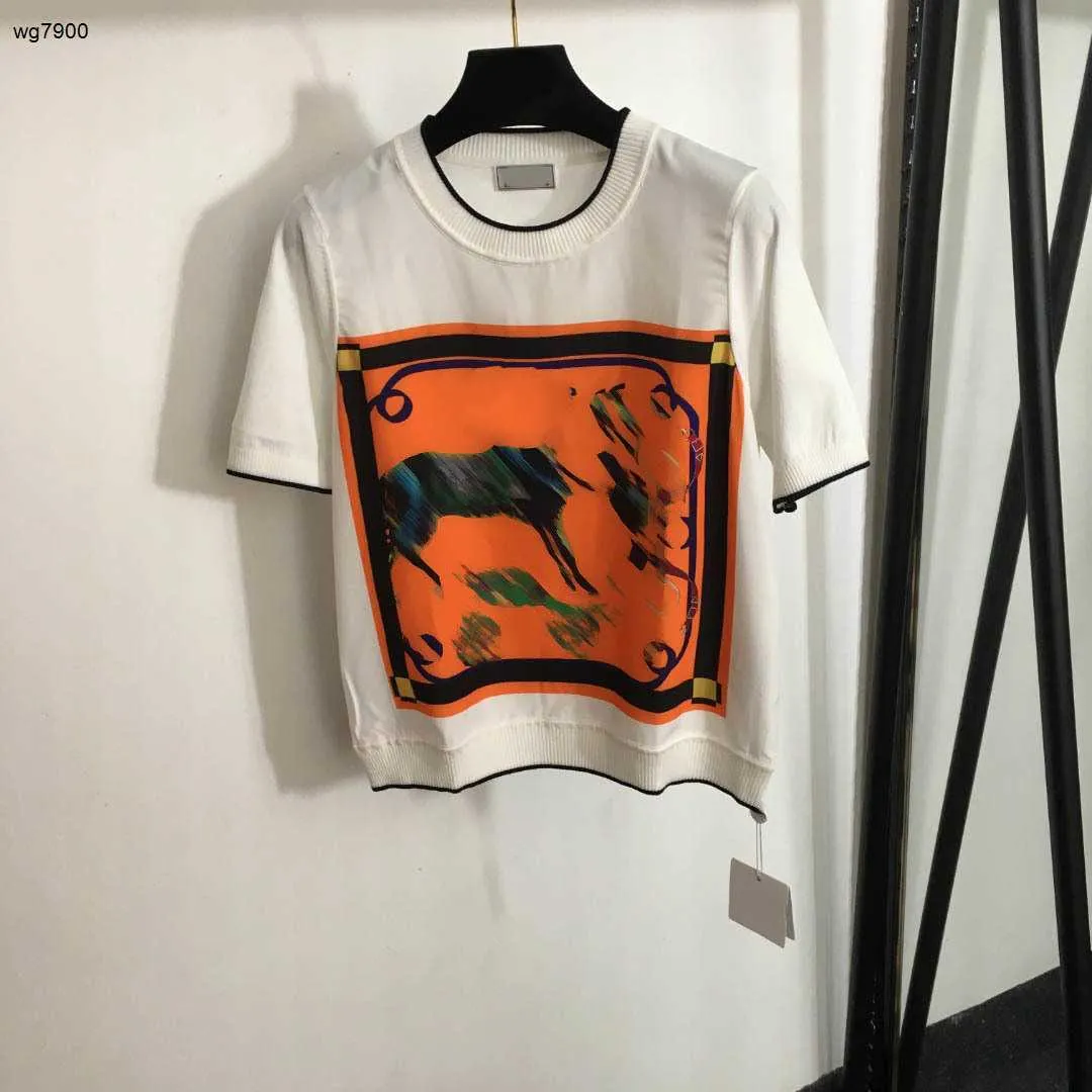 Designer Womens Knit T-Shirt Fashion Short Sleeve Ladies Top