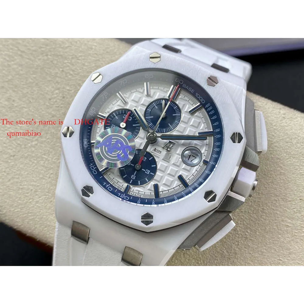 Chronograph The Alloy Watch Ceramics Men's Mechanical Time Series 44mm APS Superclone 26402 White Automatic Designers Steel Factory Movement 689 Montredeluxe