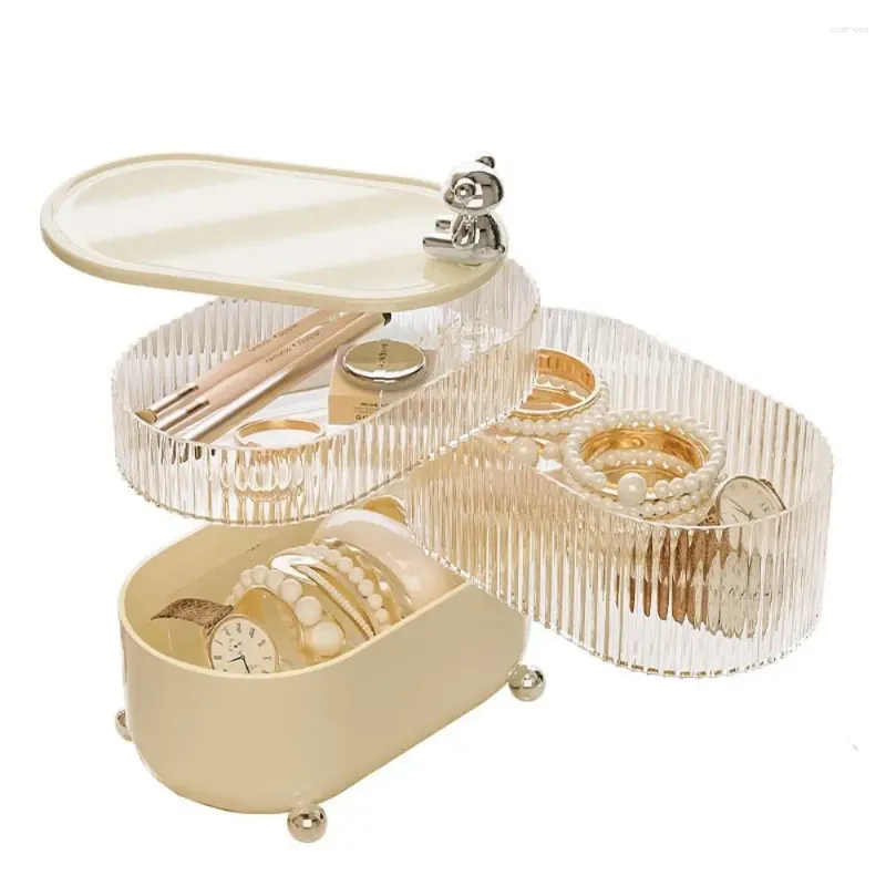 Boîtes de rangement avec couvercle anti-poussière, conteneur couvert transparent, boîte à bijoux rotative à 3/4 couches, grande capacité, multi-compartiments