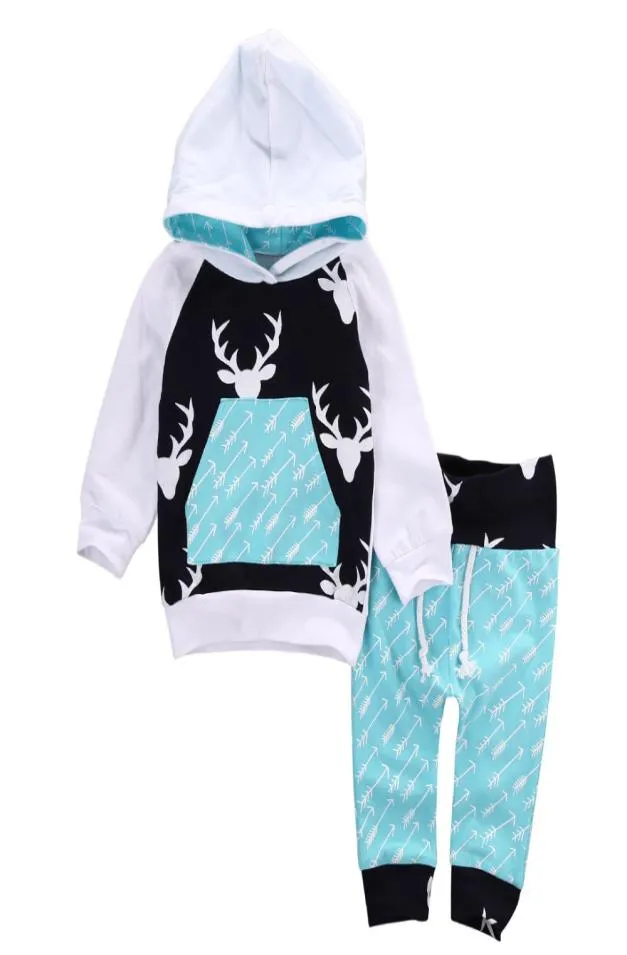 Neonati bambini bambino neonato ragazza cervo top con cappuccio hoddiepants abiti set vestiti 05T shipiing M0336010524