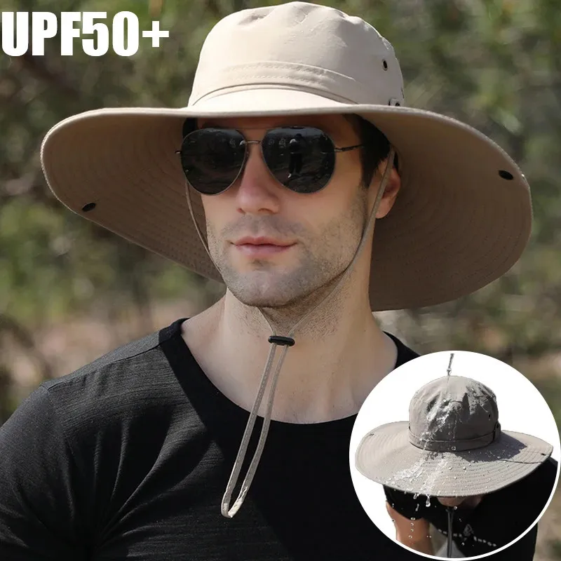 Sun Protection Fisherman Cap Summer Waterproof Wide Brim Bucket Hat Men Outdoor Sun Visor Panama Cap Anti-UV Sports Hiking Cap 240314