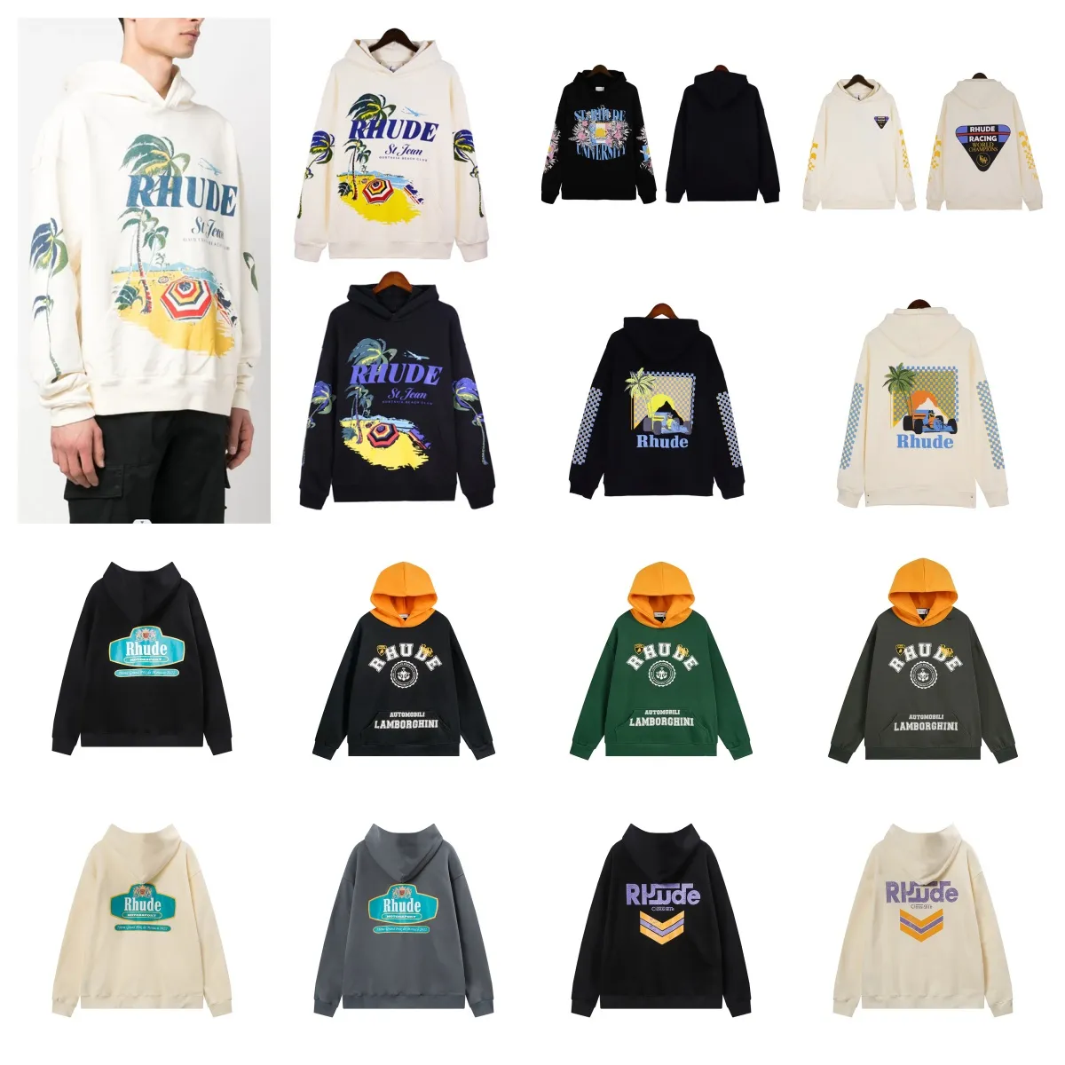 デザイナーRhudeパーカーメンズパーカー高品質のrhudesフード付きスウェットシャツレディースTシャツヨーロッパアメリカファッションカジュアルシャツフーディフーディー