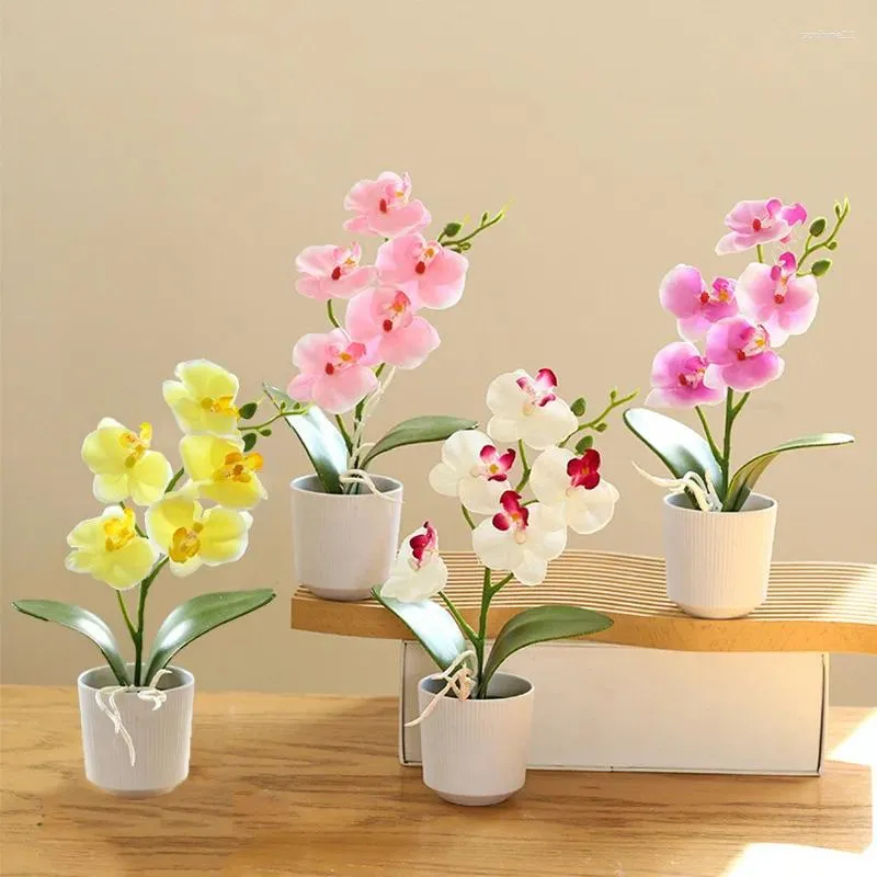 Dekorativa blommor 5 huvuden konstgjord fjäril orkidé bonsai diy hem bröllop fest dekoration levererar realistisk blommig plastblomma po