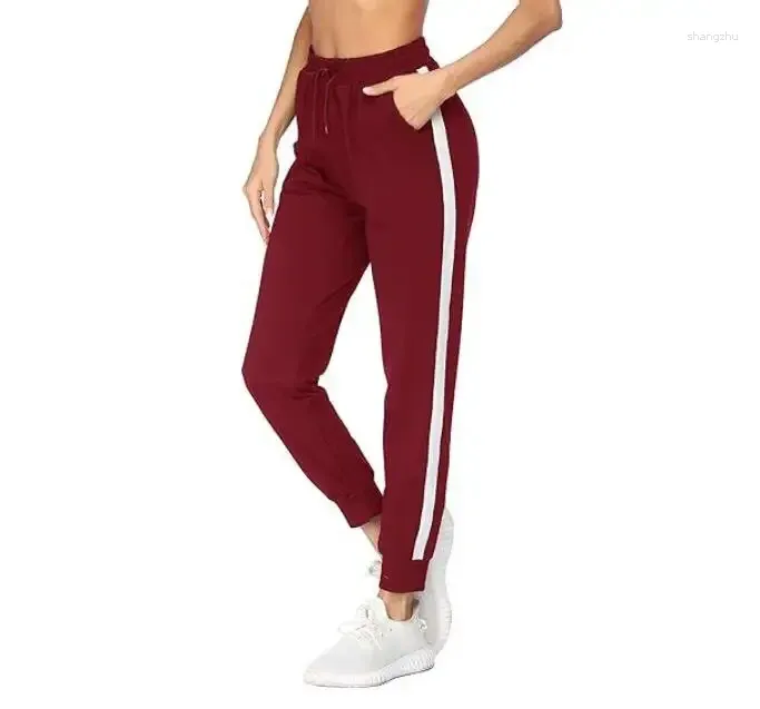 Pantalon femme 2024 sauvage pantalon décontracté mode couleur unie bande latérale couture taille haute faisceau pieds élastique sport Long