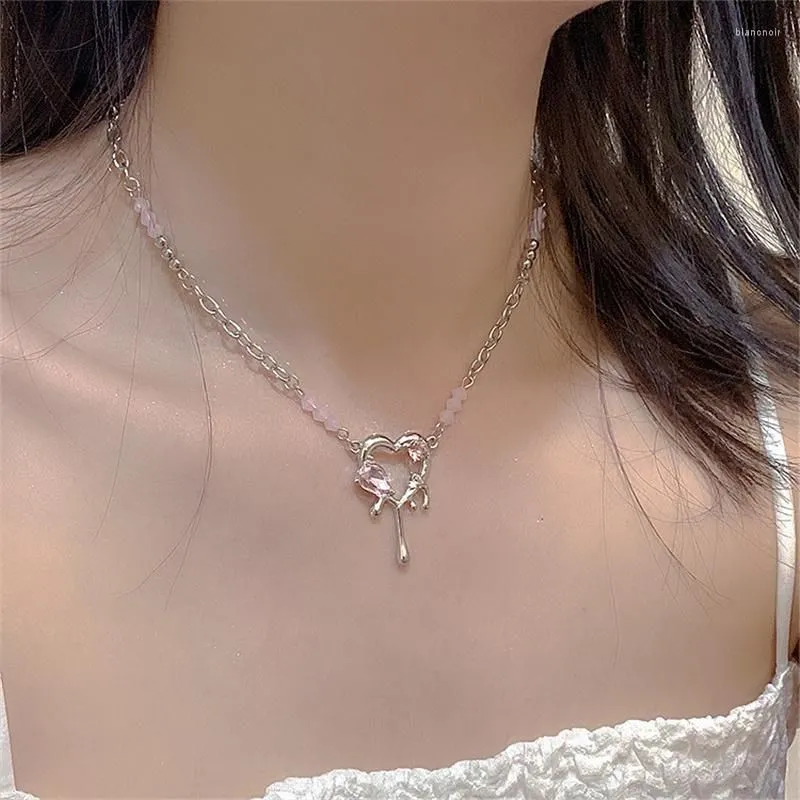 Choker 2023 Kpop Goth Y2K Pink Heart Pendant Clavicle Chain Necklace For Women Egirl Grunge Collares Aesthetic EMO Jewelry Accessories