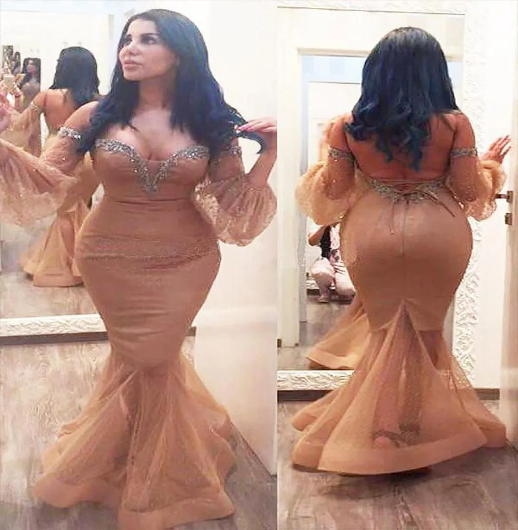 2021 Plus Size Arabische Aso Ebi Zeemeermin Kralen Sexy Galajurken Ruglooze Lange Mouwen Avond Formeel Feest Tweede Receptie Bridesm9256835