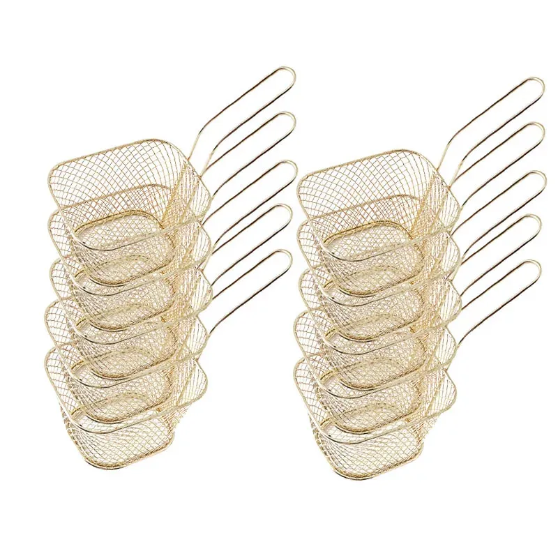 10PCS French Fries Basket Portable Stainless Steel Chips Mini Frying Basket Strainer Fryer Kitchen Cooking Chef Basket Colander 240326