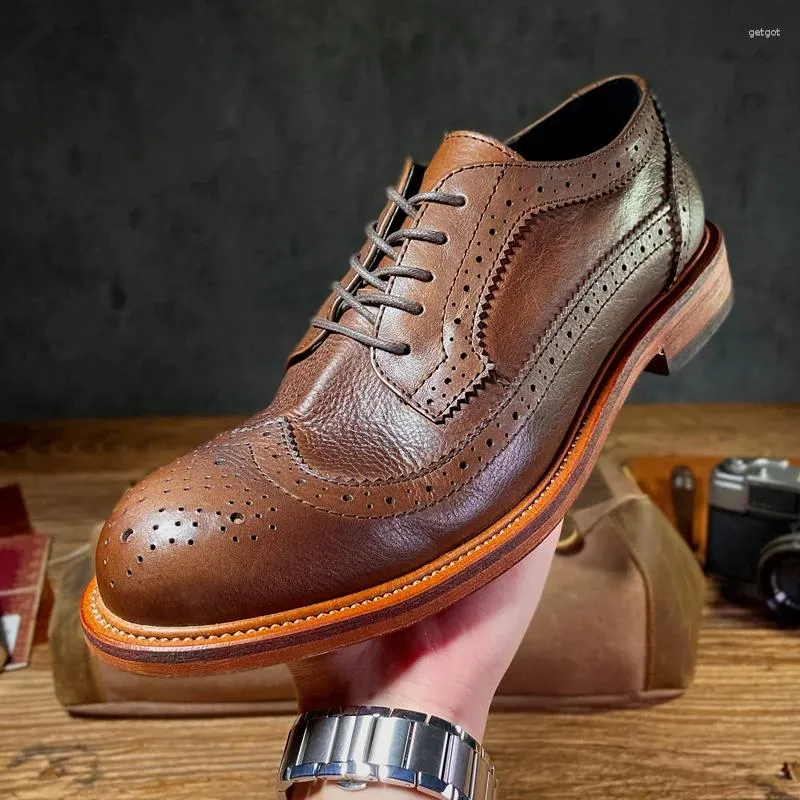 Casual Shoes Mature Men Must Have Brock Carving Leather Oxfords Businessman Lace Up Brogue British Handmade