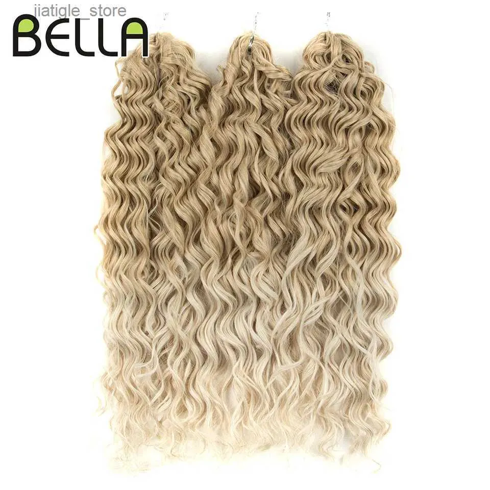 Sentetik peruklar bella ariel curl saç derin dalga bükülme saç s kadınlar için 20 inç ombre sarışın sahte saç sentetik tığ işi örgüler y240401