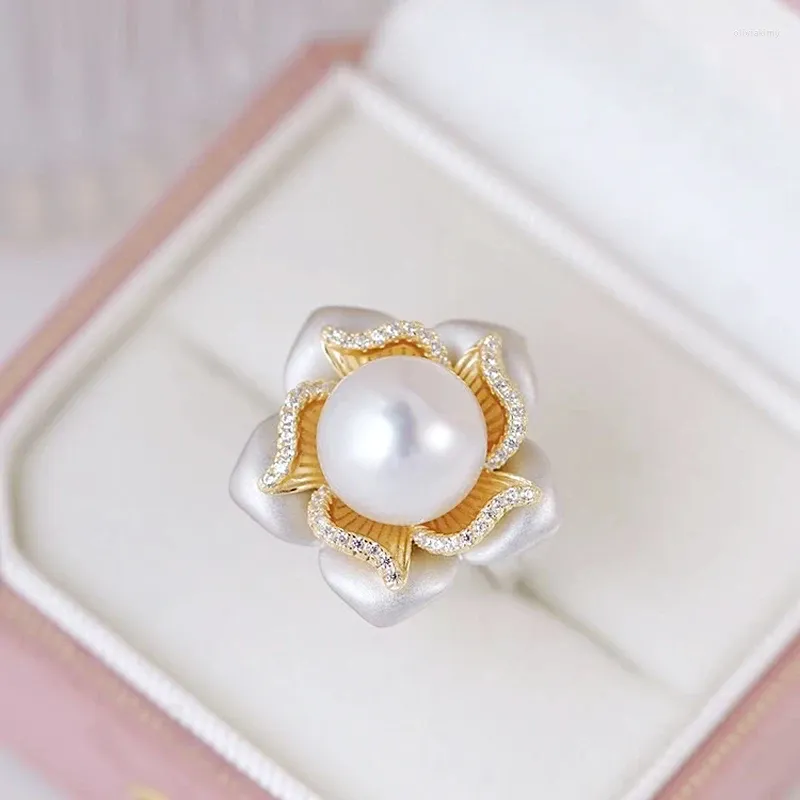 Klusterringar meibapj 11-12mm naturligt halvt sötvatten pärla mode blomma ring 925 sterling silver fina bröllop smycken för kvinnor