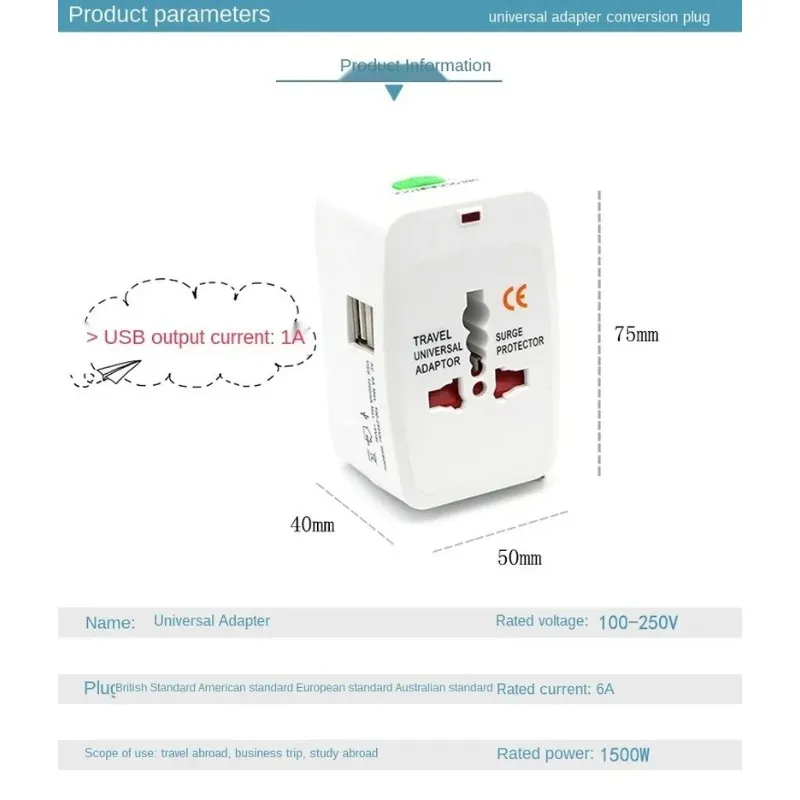 Neu 2024 All in One Universal International Plug Adapter 2 USB Port World Travel AC Power Charger Adapter AU US UK EU Converte