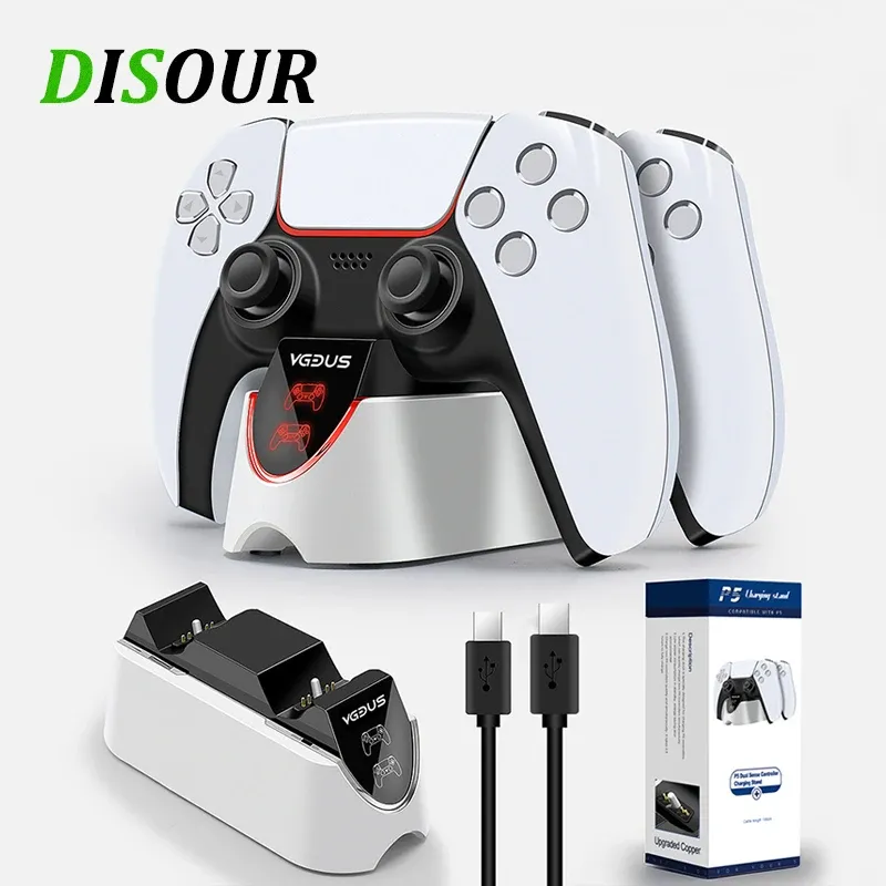 Laddare Disournera trådlös styrenhetsladdare för PS5 Fast Charging Base Dual Dock för spelhandtag Gamepdad med CC snabbt laddning