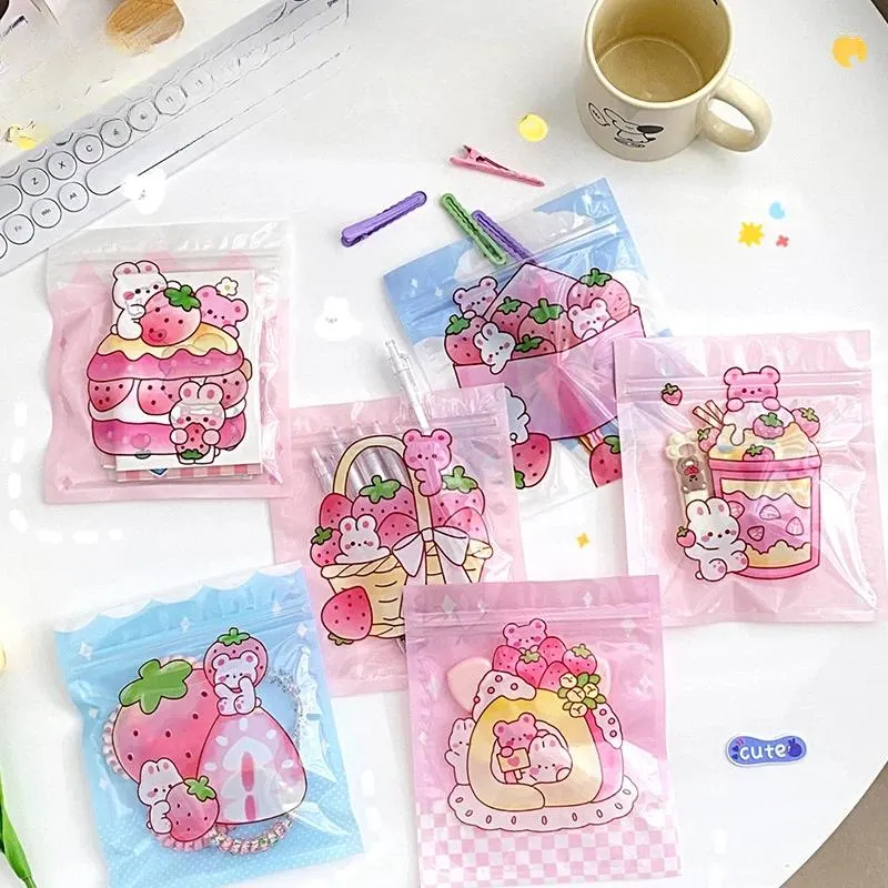 Sacos de armazenamento bonito dos desenhos animados padrão presente saco de papel jóias pequeno objeto menina coração auto-vedação embalagem macia bonito.