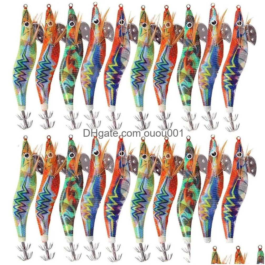 Baits & Lures 30Pcs20Pcs10Pcs Wooden Shrimp Fishing Lure Squid Jig Hook Octopus Cuttlefish Artificial Jigging Hard Bait Drop Delivery Dh57E