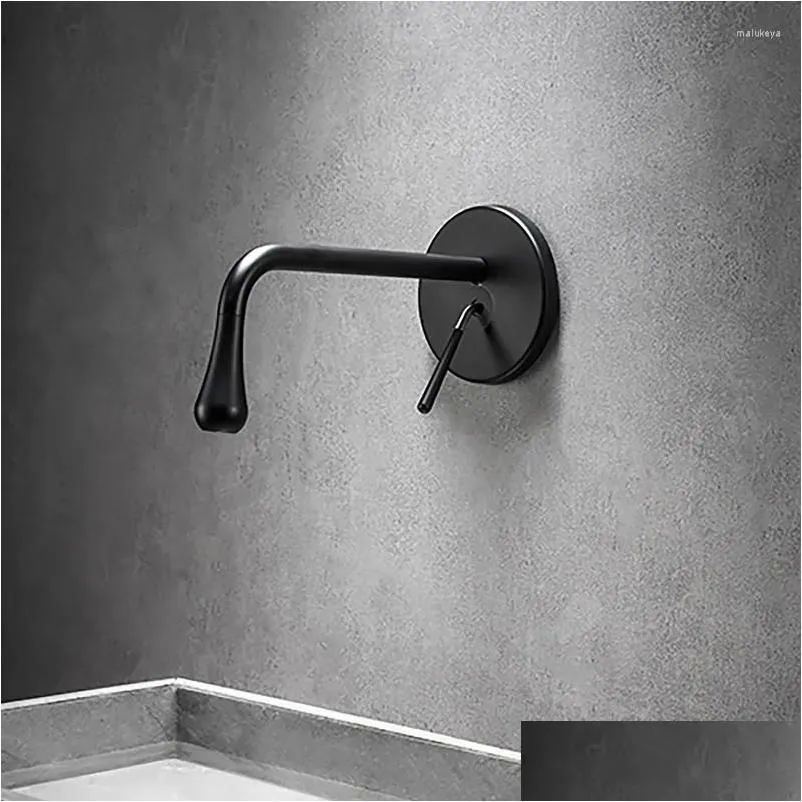 Bathroom Sink Faucets Matte Black Wall-Mounted Basin Faucet Single Handle Hole Tap Stainless Steel Modern Drop Delivery Home Garden Sh Dhxg8