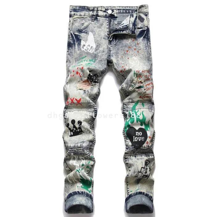 DHgate.com:BIEPA Mens Urban Ragged Print Patchwork Mid-Rise Black 
