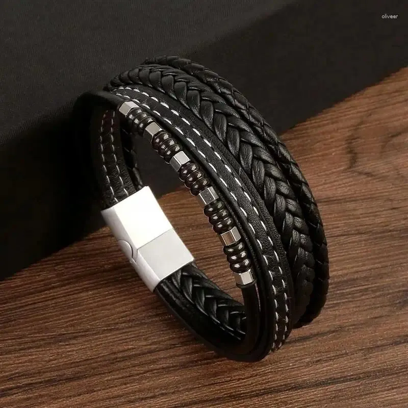 Charm Armbänder Herren Lederarmband Klassisch Geflochtenes Seil Mehrschichtige Perlenschnur Mann Modeschmuck Geschenke Großhandel