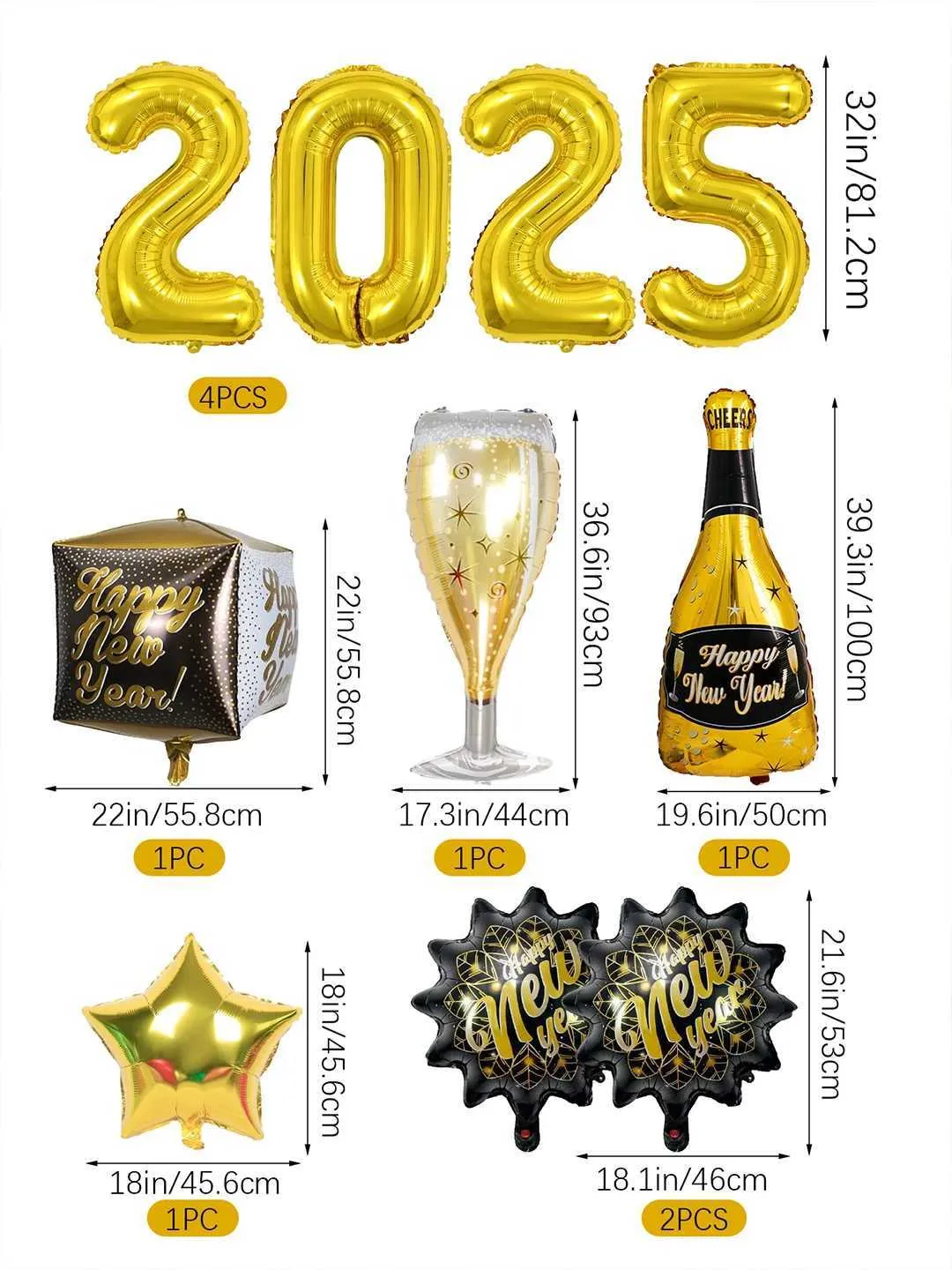 Decoraciones De Fiesta De Feliz Año Nuevo: Globos De Oro De 10 Piezas,  Encantos De Vidrio De Botella De Vino, 2024 Suministros De Celebración Para  Bodas, Cumpleaños, Graduaciones De 26,62 € | DHgate, image size:1080x1440