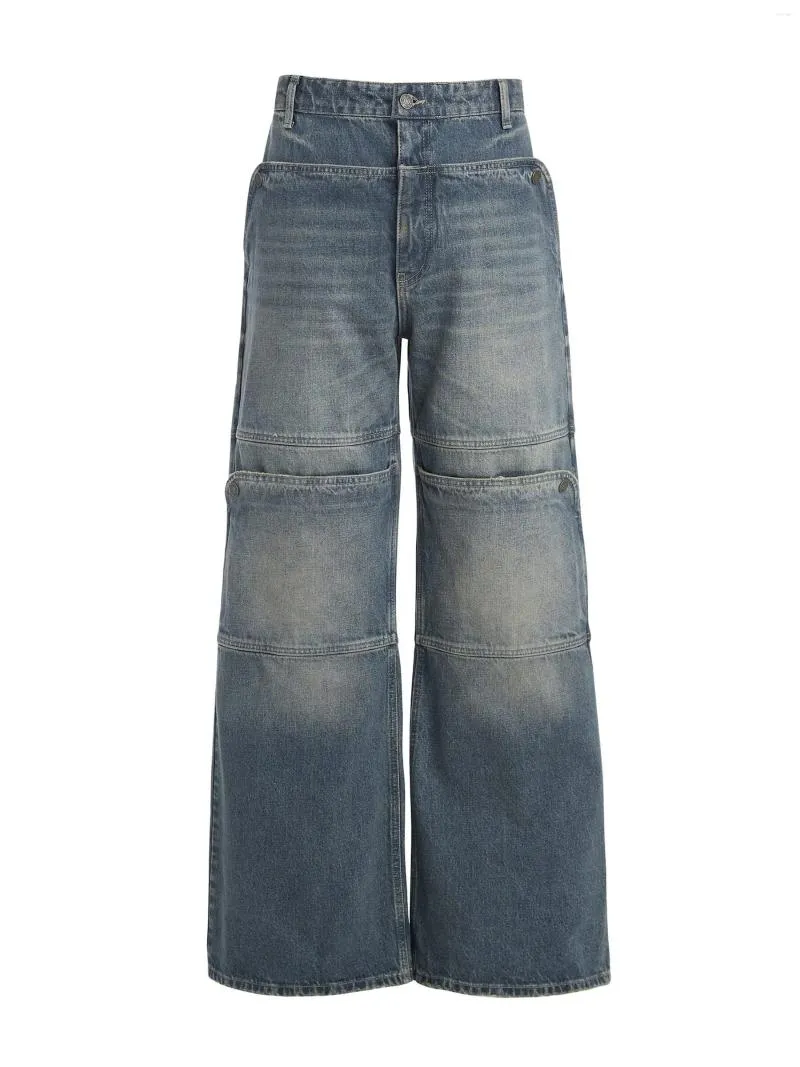 Erkekler Kot 2024 Yaz Bahar Cep Gevşek Yaprak Yıkanmış Niş Hafif Alevli Retro Denim Pantolon Yüksek Kalite