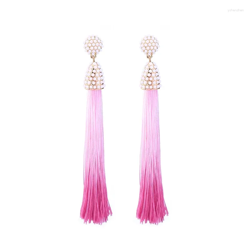 Dangle Earrings Bulk Price 2 Color Pink&Green Cotton Tassel Fringe Twinkling Ethnic Fashion Long Acrylic Drop Jewelry