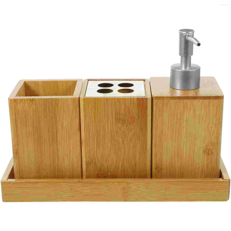 Badtillbehör Set Bamboo Tandborstehållare Hands tvål Dispenser Manual Lotion Dusch Badrum Dispensers Shampo Travel Accessories