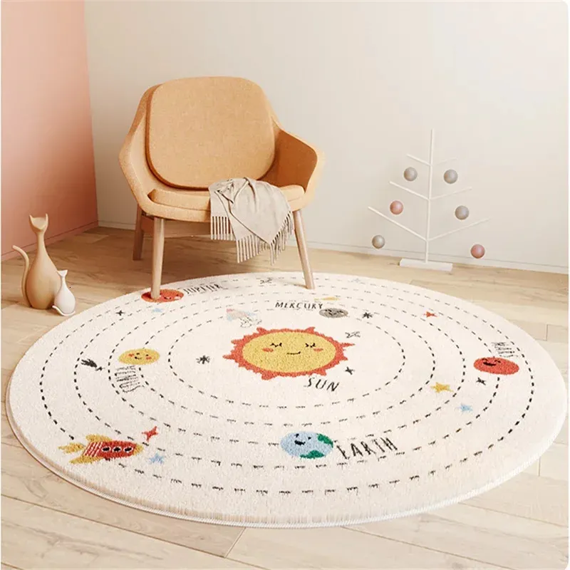 Carton tapis rond tapis pour Salon enfants chambre couverture tapis doux en peluche tapis de sol décoration Salon Pile tapis Lions 240401