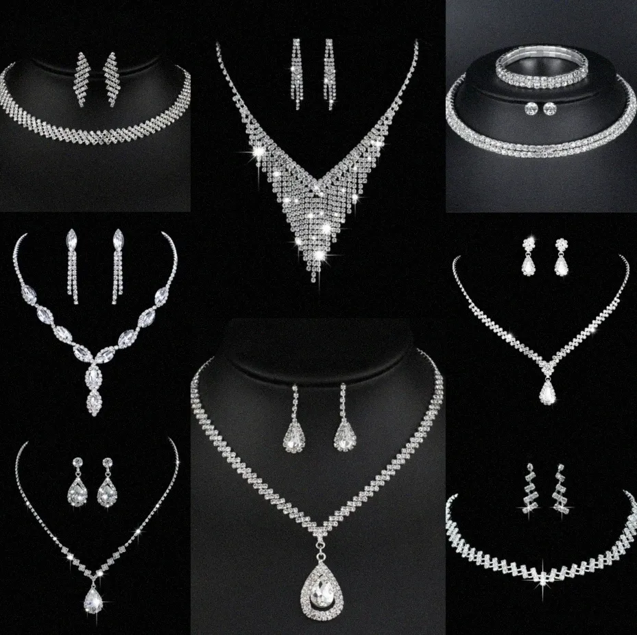 Valuable Lab Diamond Jewelry set Sterling Silver Wedding Necklace Earrings For Women Bridal Engagement Jewelry Gift i6x1#