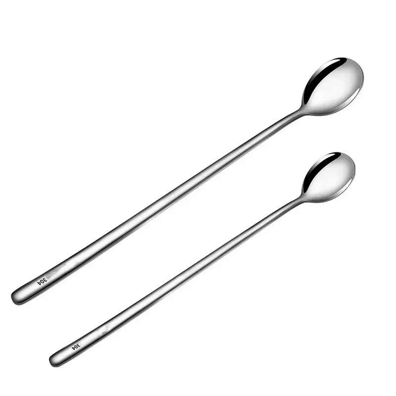 Long Handled 304 Stainless Steel Coffee Spoon Ice Cream Dessert Tea Stirring Spoon For Picnic Kitchen Accessories Bar Tools