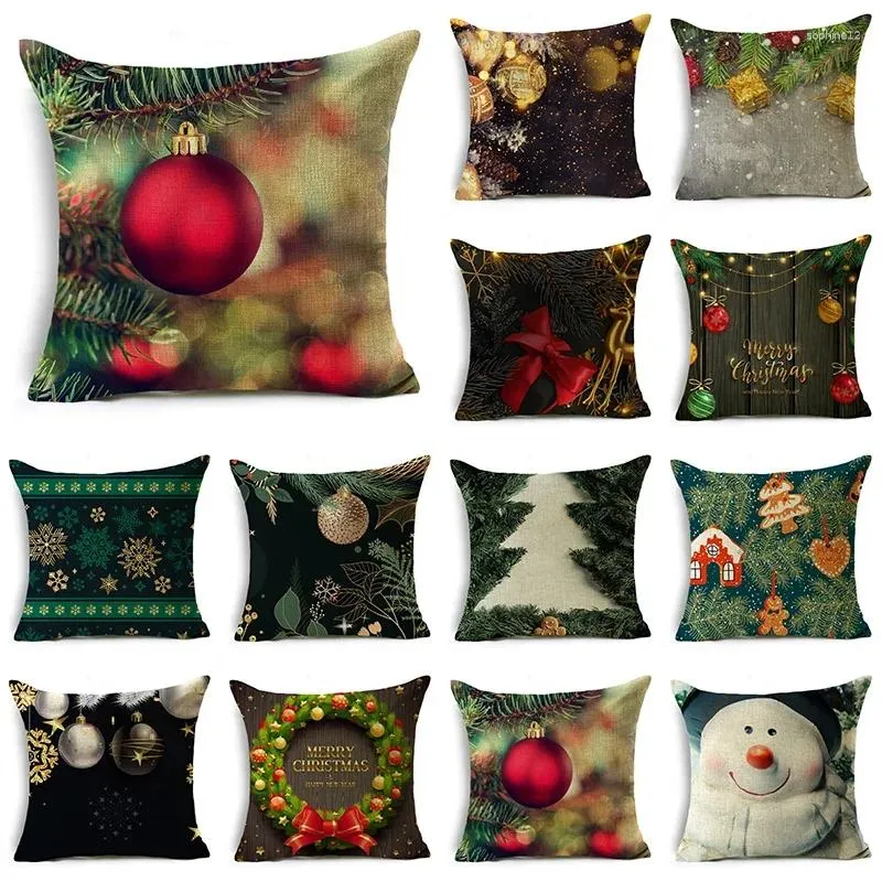 Pillow Merry Xmas Throw Covers 40/45/50cm Christmas Tree Snowman Ornament Balls Pillowcase For Sofa Couch Home Decor