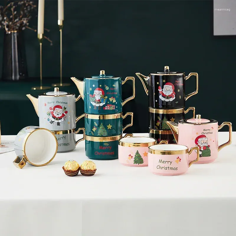 Conjuntos de chá cerâmica café chá conjunto ocidental festa de natal porcelana em cascata pote e copos tarde 1/2 copo drinkware