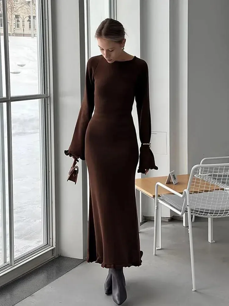 Elegant Women Solid Roll Edge Long Knitted Dress... From Zara03, $21.08 |  DHgate.Com