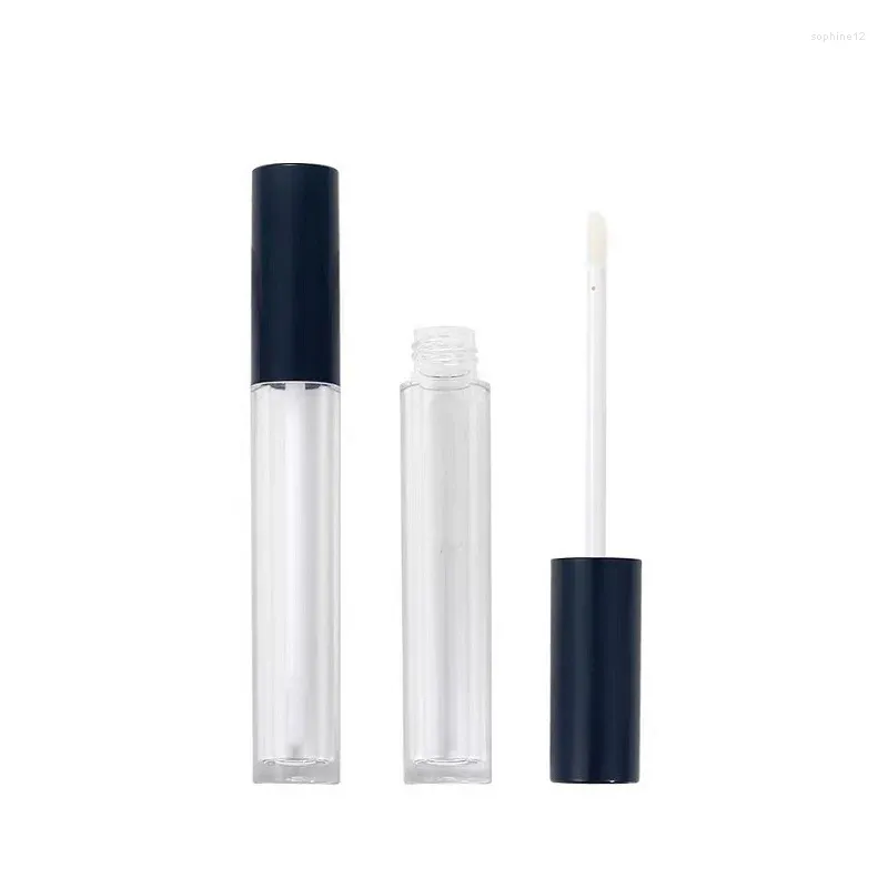 Storage Bottles 50pcs 5ml Round Clear Lipgloss Bottle Refillable Glossy Black Lid Empty Plastic Cosmetic Packaging Lip Gloss Tubes