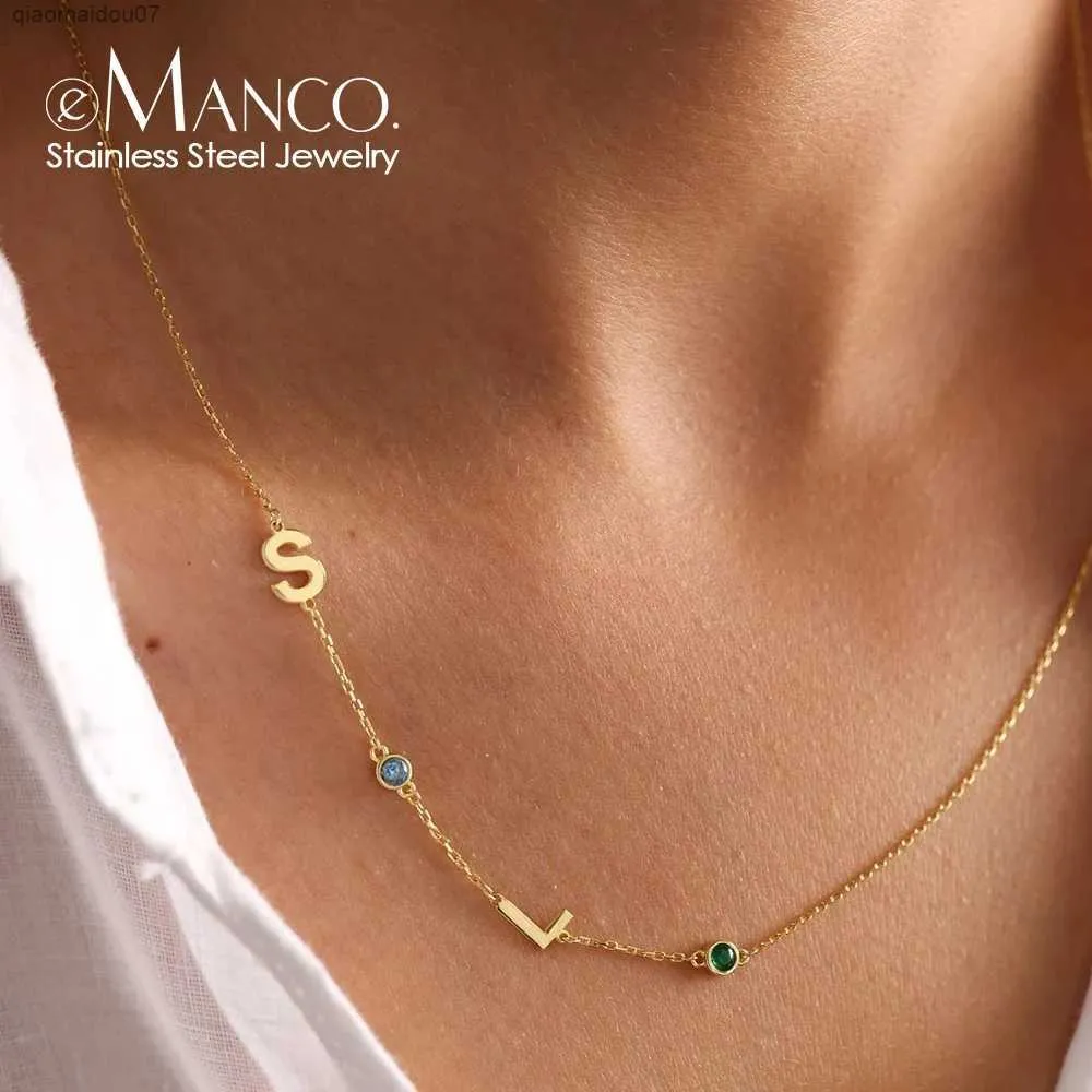 Chokers EManco DIY Birthday Stone Name Customized Necklace 26 Letter Side Pendant Necklace Womens Birthday GiftL2404