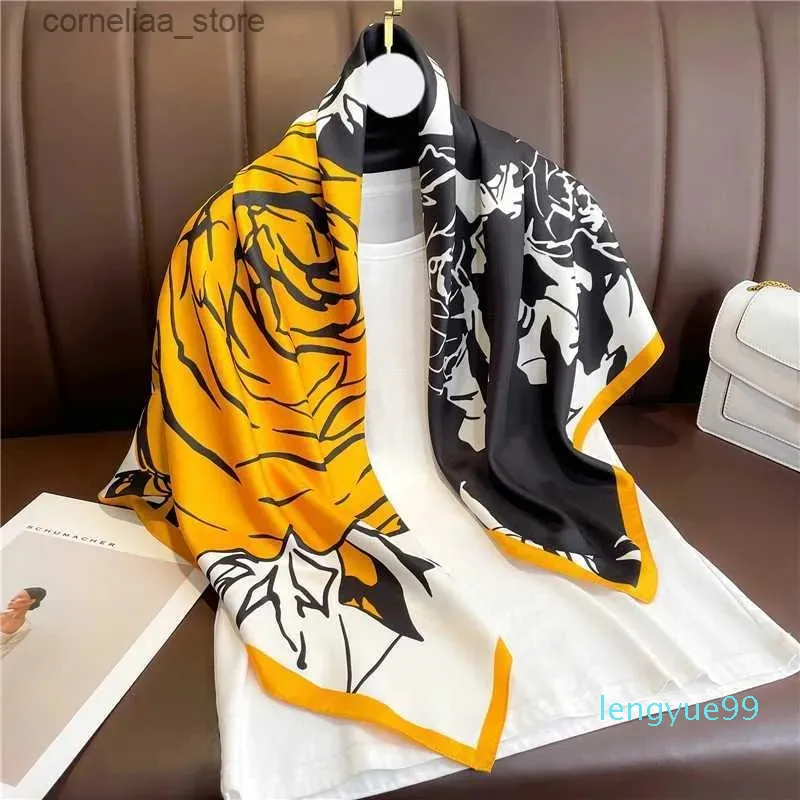 Bandanas Durag Scarves Luxury Brand Fashion 90 cm fyrkantiga halsdukar Design Twill Silk Scarf Women Hijab Bandana Shawl Wraps