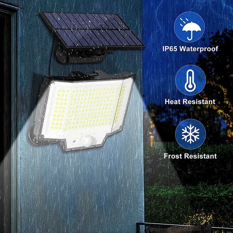 Solar Wall Lights 200led Outdoor Separate Panel Solar Powered Flood Security Lights with Remote IP65 Waterproof Street Lights