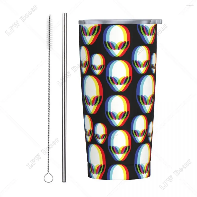 Tumblers 3d Alien moda yalıtılmış pipet ve kapak paslanmaz çelik seyahat kahve kupası 20 oz ofis ev