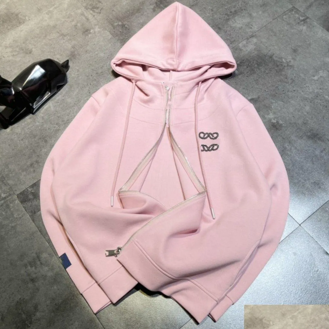 Mulheres Hoodies Moletons Outono Com Capuz Zipper Ferro Diamante Rosa Sólido Solto e Versátil Top Drop Delivery Vestuário Roupas Dh0Zz