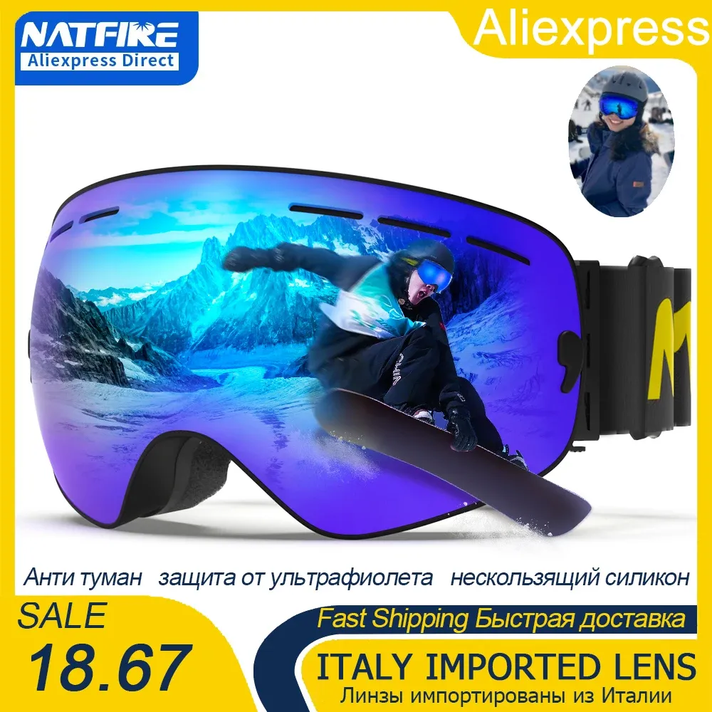 Goggles Ski Goggles Pro% 100 UV400 Koruma Anti Sis değiştirilebilir lens kayak gözlükleri Snowboard kar gözlükleri erkekler için kadınlar natfire