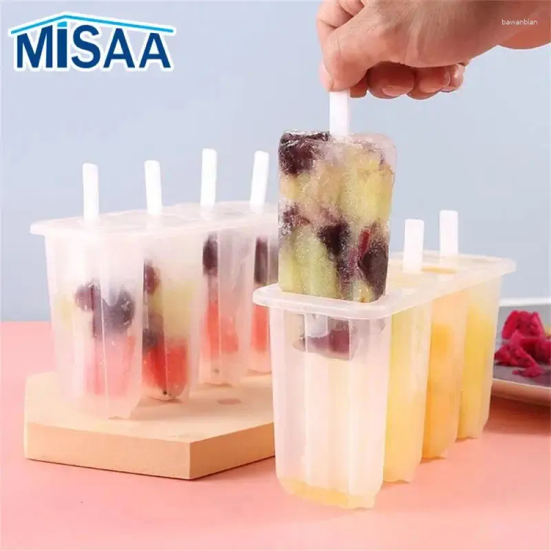 Pişirme kalıpları 4 hücreli dondurma popsicle kalıp diy makinesi ev yapımı kutu yaz çocukları buz lolly tepsisi mutfak aletleri