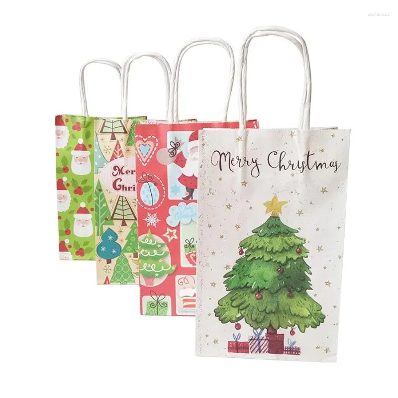 Gift Wrap 10 stks/pak 21 13 8cm Kerst Pakket Tas Met Handvat Decoratie Kraftpapier Zakken Mooie Boom kerstman Gunst