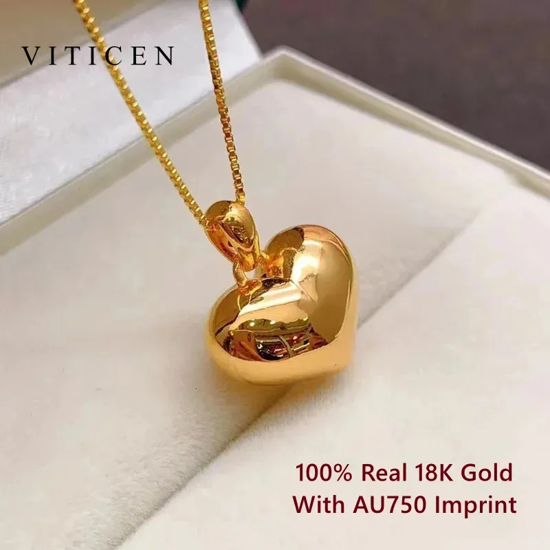 Viticen äkta AU750 REAL 18K Gold Heart Love Pendant Halsband Födelsedagsbröllop Present till kvinna Fina smycken 240311