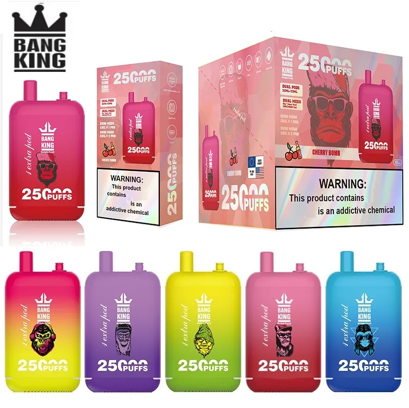 Authentique Bang King 25000 Puffs Vape jetables Double Pods 25K 46ml Prérempli Desechable E Cigarette Double Mesh Coil Pod Dispositif