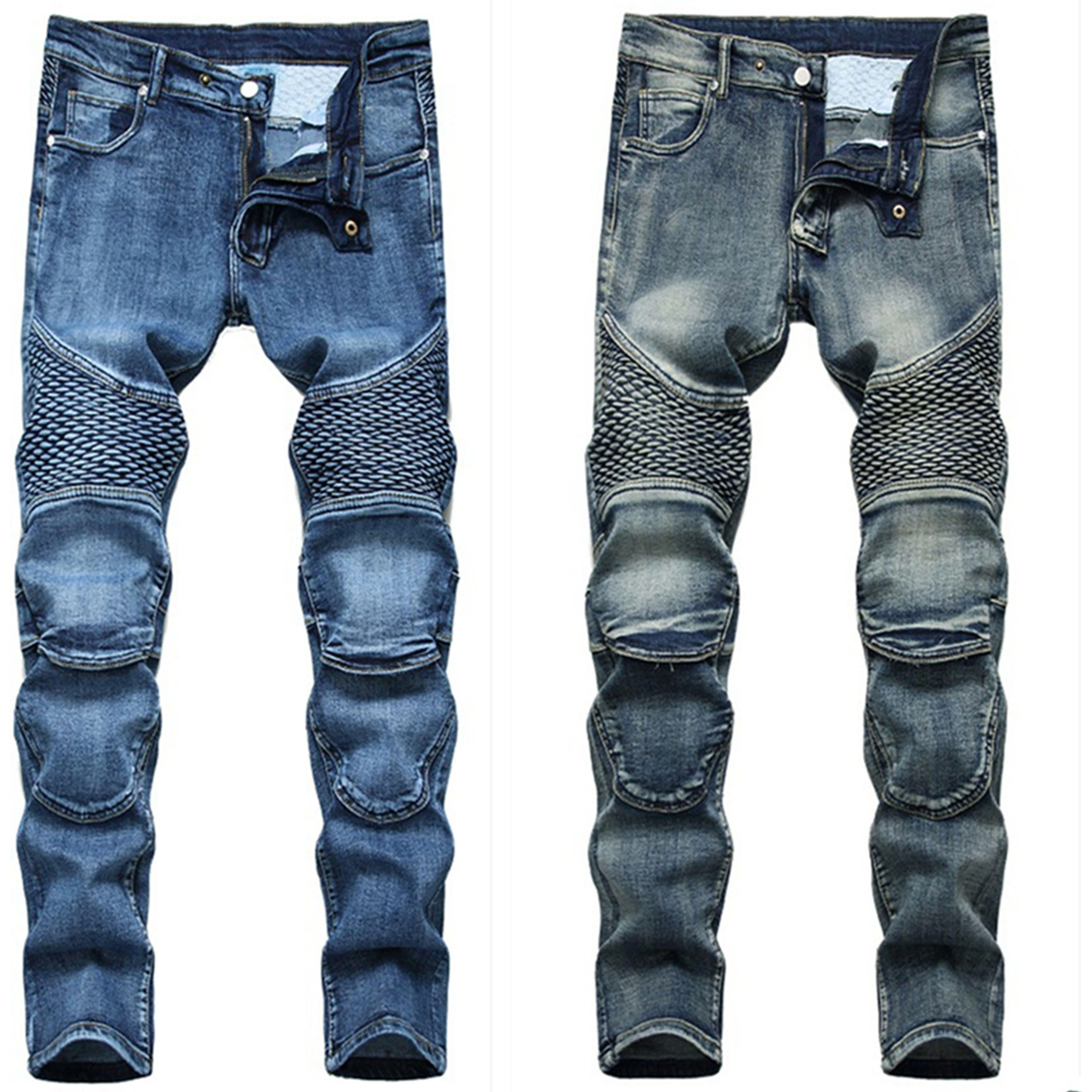 Hommes Plus Taille Pantalon Jeans Homme Denim Designer Moto Bike Droite Moto Pour Automne Printemps Streetwear Équitation Genou Garde Casual Fash Dhvo4