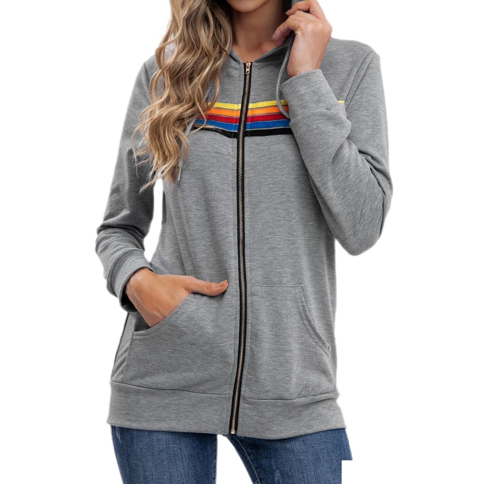 Sweats à capuche pour femmes Sweatshirts de mode Fashion Sweat-ciel surdimensionné arc-en-ciel à manches longues à manches zippées de poche de poche