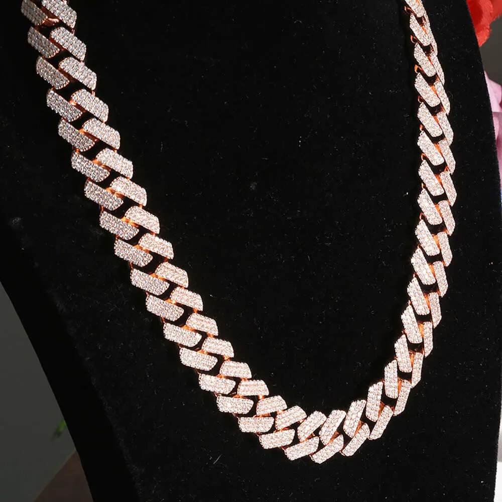 Hiphop halsband 18mm miami kubansk kedja 925 silverpläterad 18k rosguld färg diamant moissanit män kvinnor rappar smycken kan anpassas